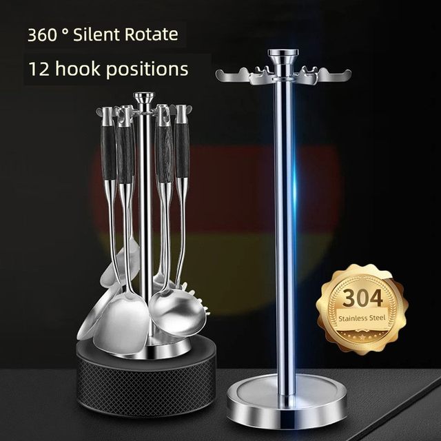Kitchen storage rack kitchen utensils and spoons hanging rack spatula rack soup rack spoons shovel household hook rack floor-standing stainless steel storage