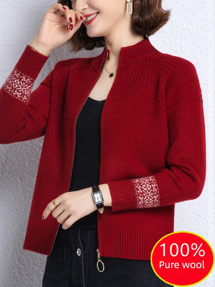 knitting jacket Outside zipper Half high collar pure cardigan