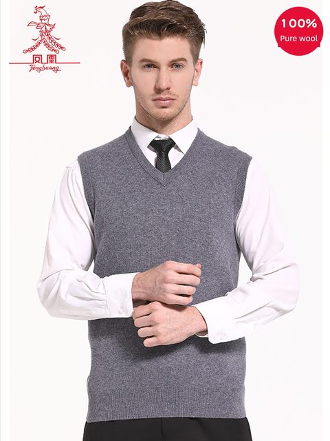 Phoenix Wool Sweater Vest 2024 Men's 100 Pure Wool Thick Vest Solid Color V-neck Pullover Vest Vest Vest Vest
