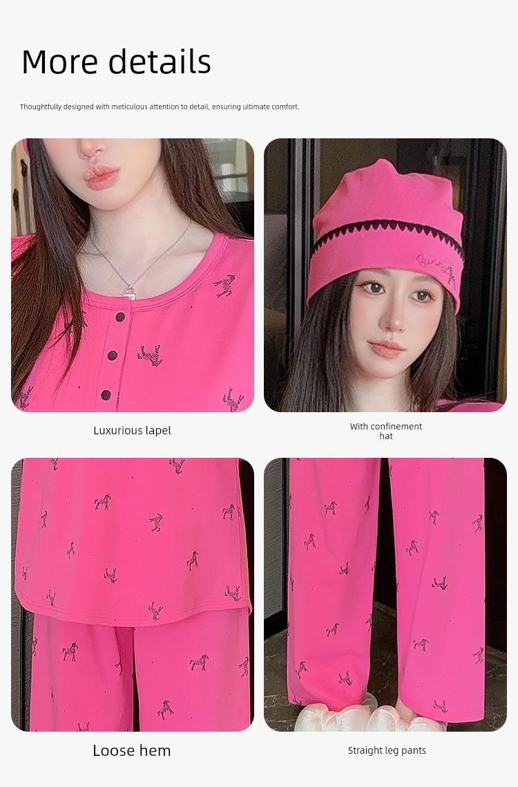 Maternity Pure Cotton Sweat-Absorbent Postpartum Clothing with Hat, Suitable for Spring and Autumn, Nursing Wear, Autumn and Winter Maternity Pajama Set, — 13