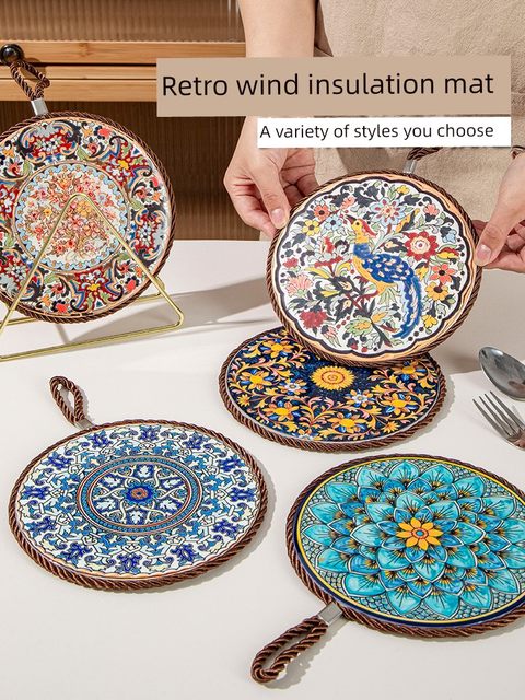 Retro heat insulation pad high temperature resistant casserole anti-scalding pads enamel pot cushions ceramic new Chinese dining table anti-slip dining plate pads