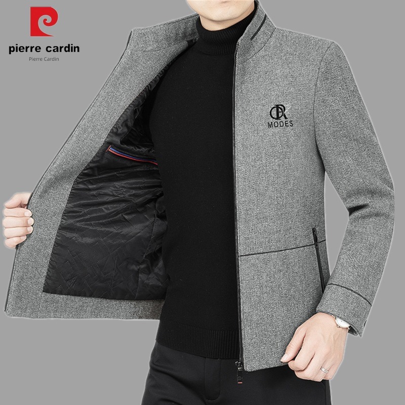 Pierre Cardin Spring and Autumn Woollen cloth loose coat stand collar Jacket