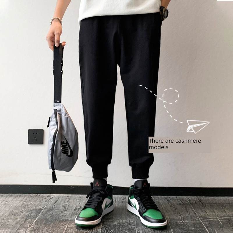 spring and autumn trend thickening Plush Drawstring Tie one's feet trousers