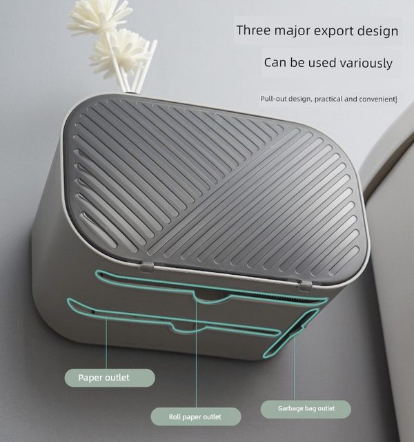 Light luxury bathroom toilet paper bin Multi-function tissue box No punching wall hanging paper garbage bag storage box