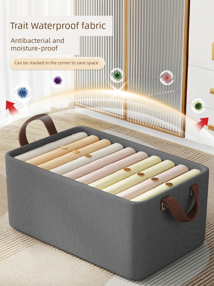 日式風格簡易衣櫃收納箱抗菌布藝衣物分層儲物盒家用摺疊籃抽屜式