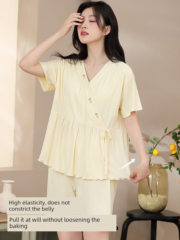 Modal Maternity Pajamas with Chest Pads for Women, Summer Thin Short-Sleeve Nursing Sleepwear for Postpartum Women, Summer Maternity Loungewear — 4