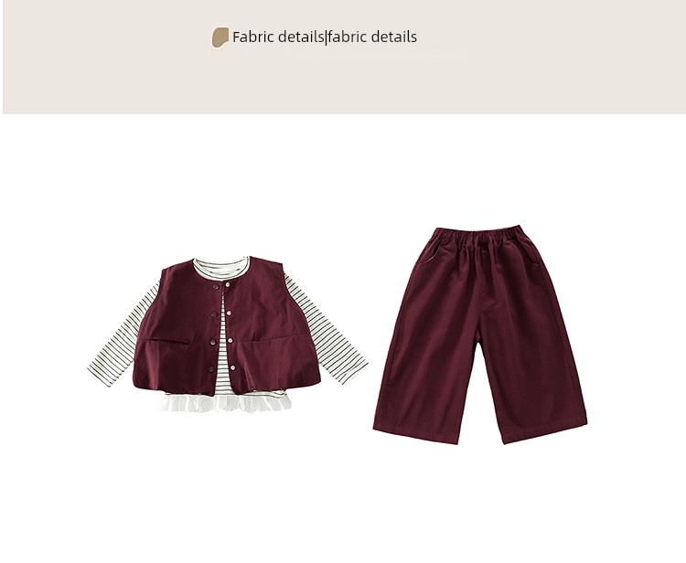 Girls' Stylish Loose-Fitting Spring and Autumn Striped Wide-Leg Pants Three-Piece Set, Super Cute Casual Korean-Style Outfit, Fashionable — 16