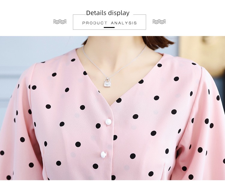 Korean version Temperament lady Frenulum Close your waist Skirt Ruffles Baby shirt jacket Short sleeve Wave point Chiffon shirt female summer