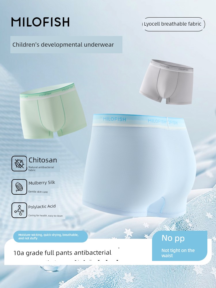Mileyu Boys' Underwear Lyocell Pure Cotton 10A Antibacterial Breathable Boxer Shorts for Teenagers in Their Developmental Period