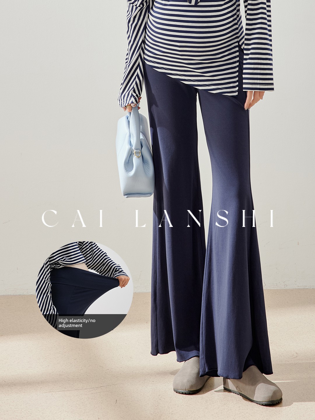 Cailanshi Maternity Wear 2026 Spring and Autumn Slimming Flared Pants Maternity Striped Long Sleeve T-Shirt Autumn Set — 4