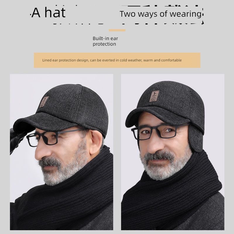 man Autumn and winter dad old man Cold proof Ear protection Hat