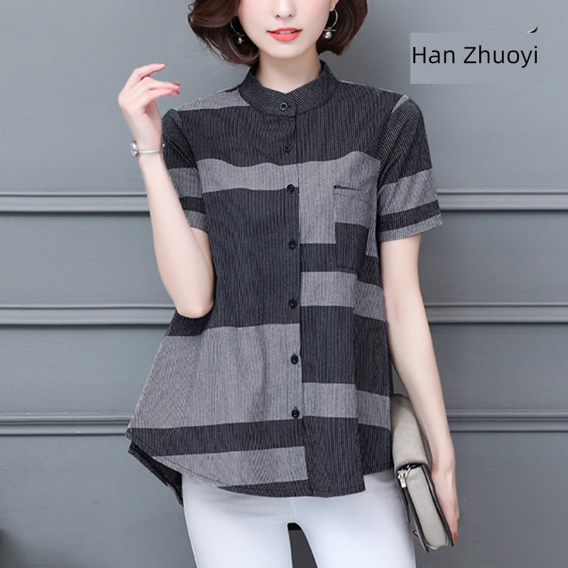 ma'am summer wear easy Cover your belly Retro flax shirt