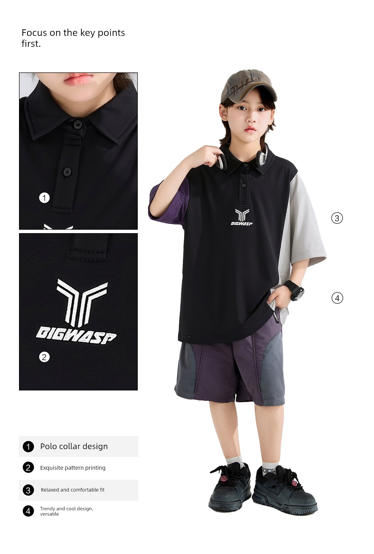 Bumblebee Boys' Summer New Casual Loose Short-Sleeve Polo Shirt American Style Trendy Base Shirt — 7