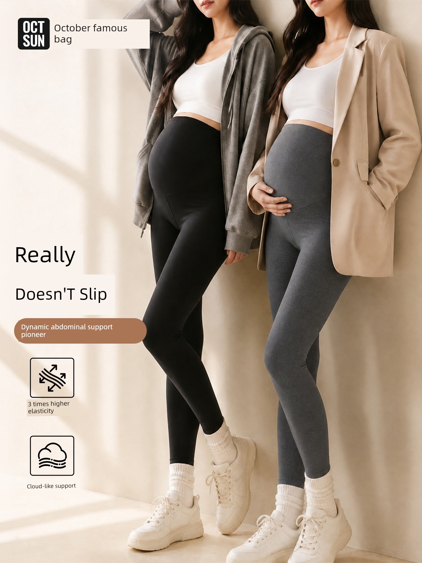 Maternity Leggings, Safety Pants, Yoga Pants, Non-Tightening Belly Support Pants, Autumn Pants, Belly Support Pants for Spring and Autumn, Non-Slip Long Pants for Outdoor Wear