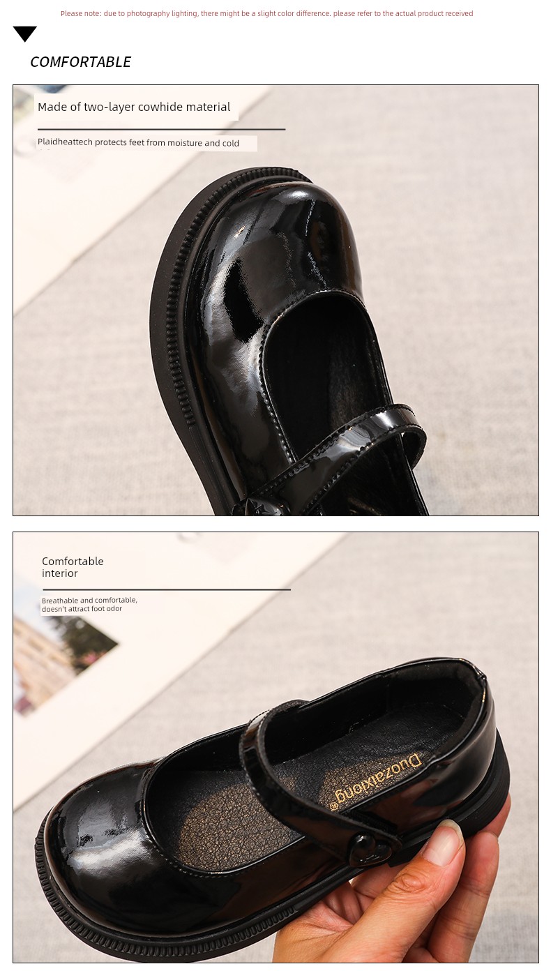 Girls' Black Leather Shoes, Genuine Leather Princess Shoes, 2026 Spring and Autumn Children's Single Shoes, British Style Performance Shoes for Girls, — 10