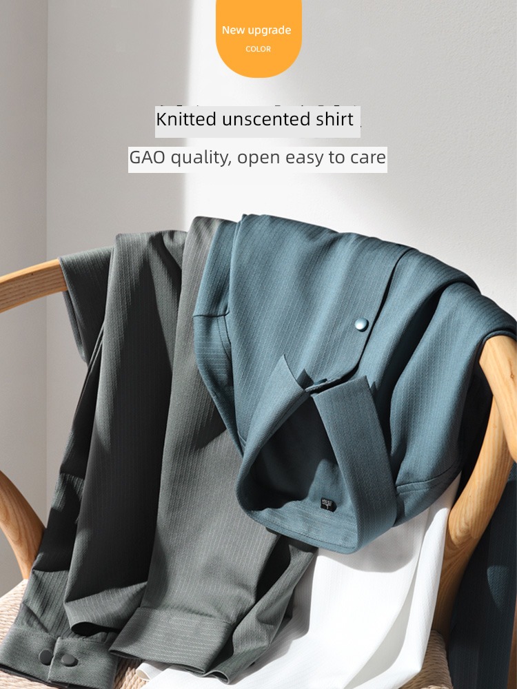 Inch shirt UBV knitting Long sleeve business affairs blue shirt