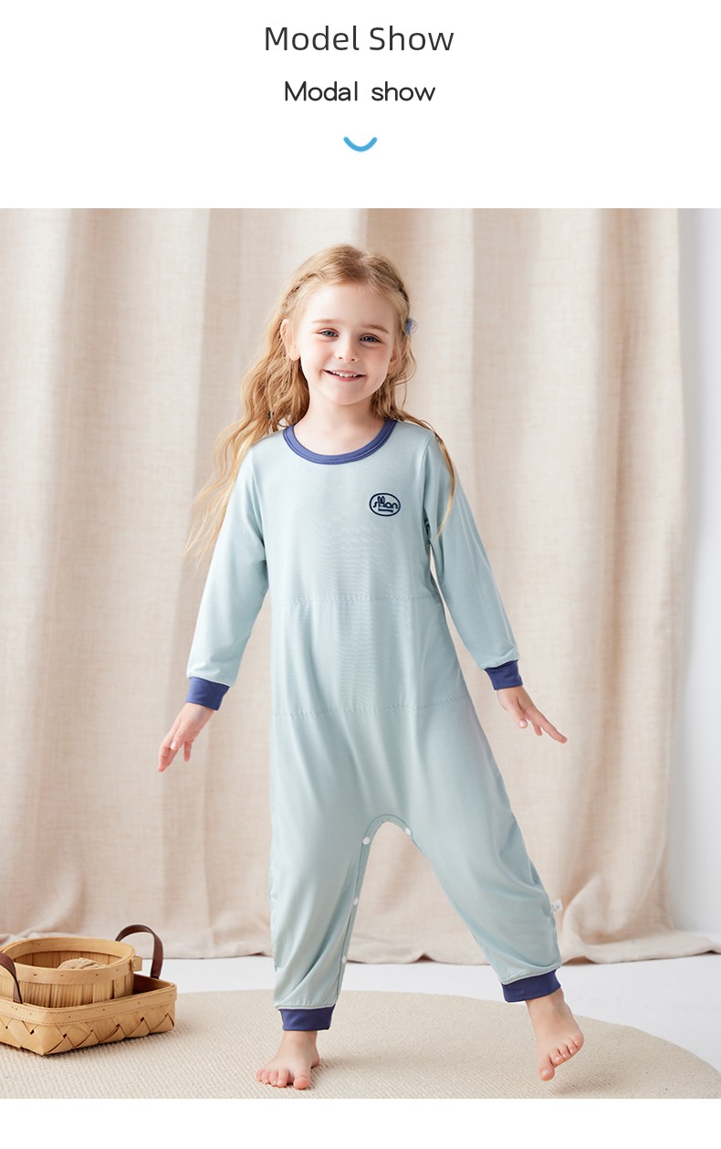 Spring, Summer, Autumn Double Layer Bellyband Boys and Girls One-Piece Pajamas — 14