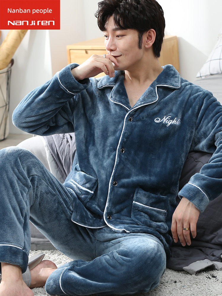NGGGN man Autumn and winter thickening Flannel pajamas