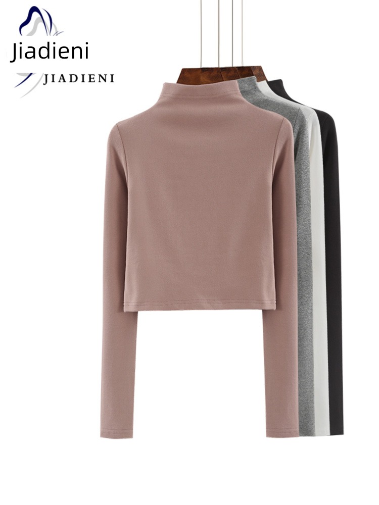 Self-cultivation Half high collar Long sleeve Exposed navel jacket Undershirt