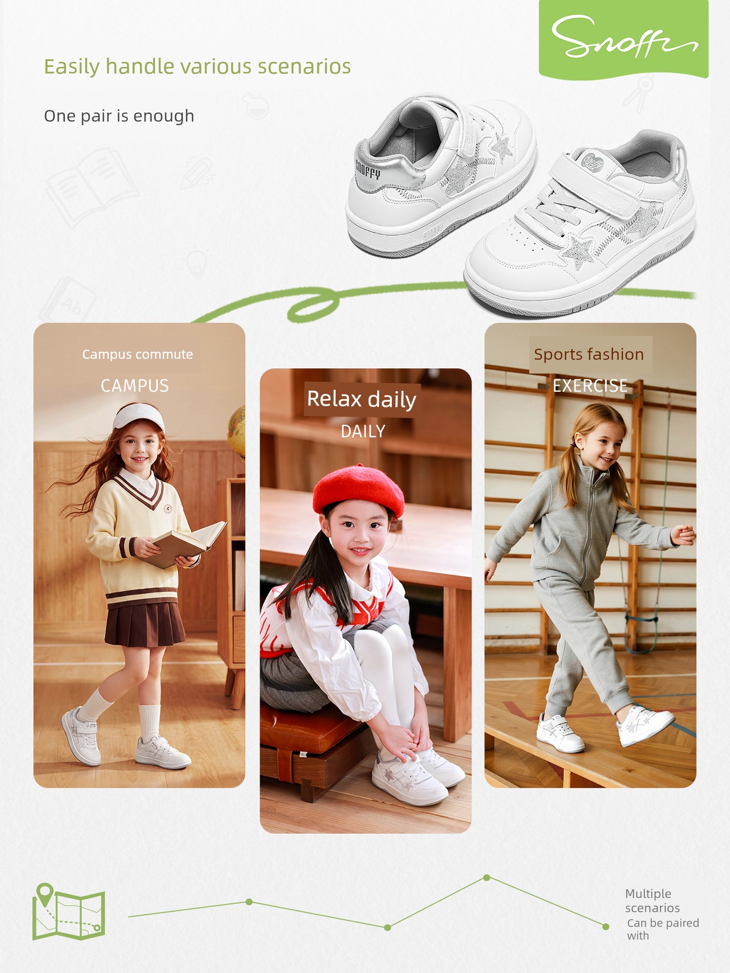 Back-To-School Season｜Snafe Girls' White Sneakers with Star Design, New Autumn Model, Children's Soft-Soled Lightweight Student Casual Shoes — 2