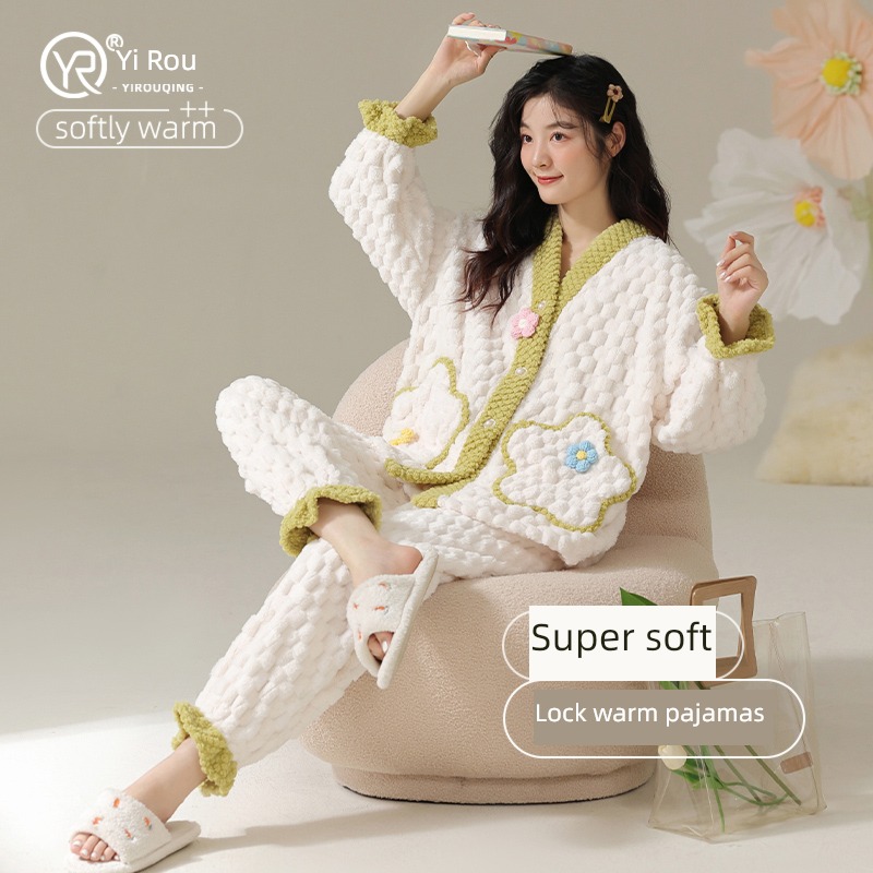 female thickening Flannel Net red wind lovely Wear out pajamas