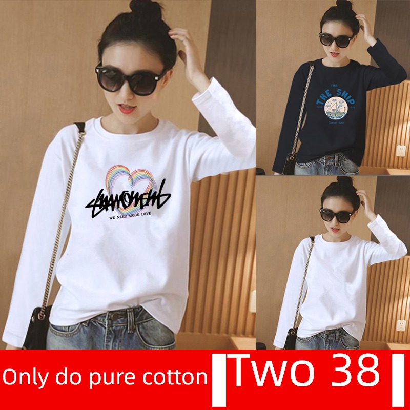 Autumn and winter leisure time Show thin just shoulder printing Long sleeve T-shirt