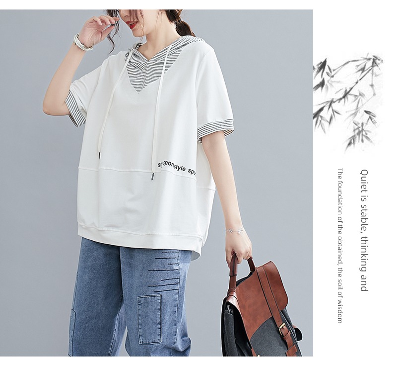 withdraw Last order major suit stripe V-neck printing Short sleeve T-shirt