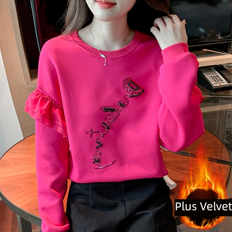 Sweater Ruffles Splicing ins unique Plush Gauze