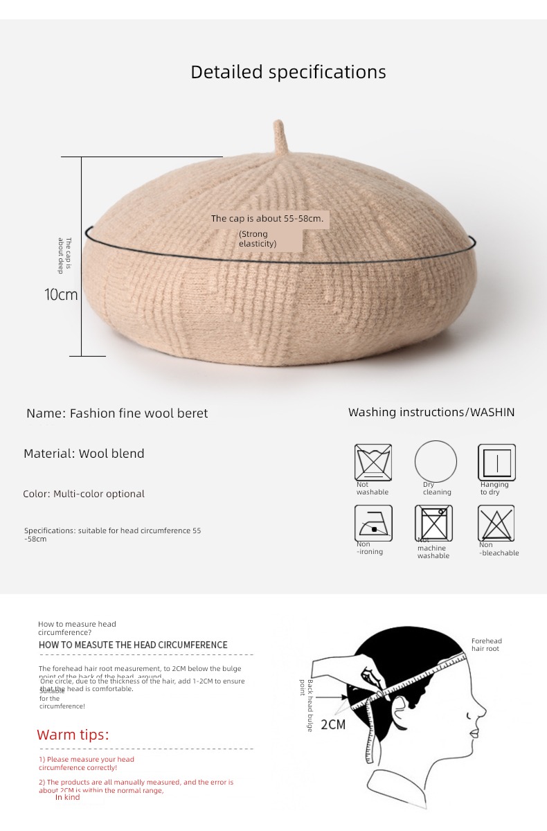 Wool knitting Autumn and winter female solar system customized beret