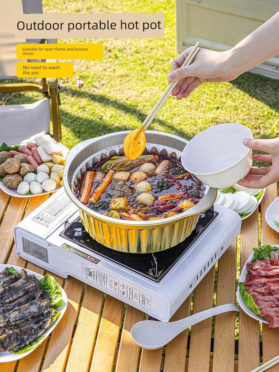 Disposable Hot Pot Cookware, Tin Foil Pot, Outdoor Camping Picnic Household Cookware, Aluminum Foil Cassette Stove Special Pot, Bowl, and Chopsticks