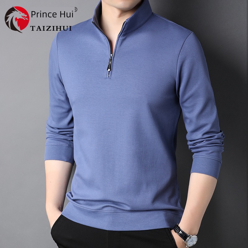 zipper Half height stand collar Autumn clothes man Long sleeve T-shirt