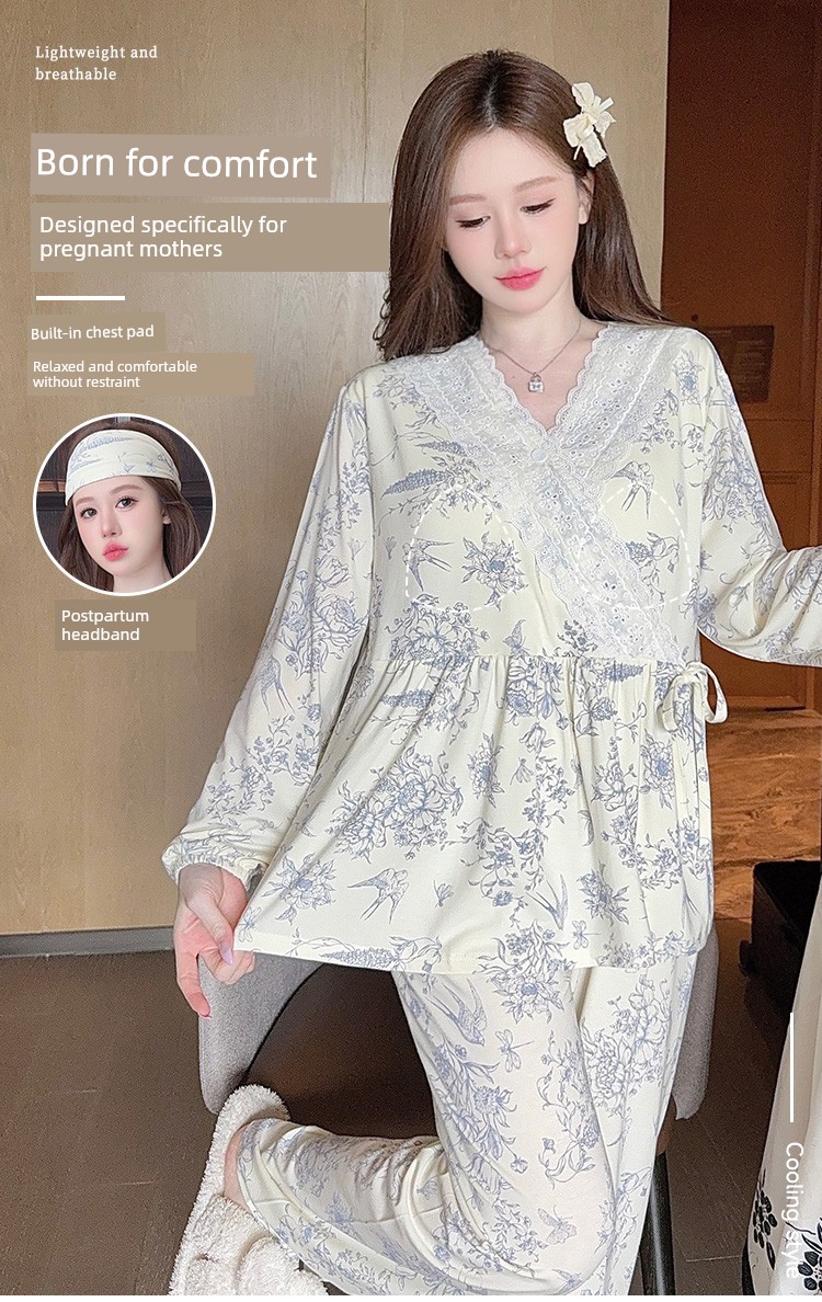 Modal Maternity Pajamas for Women, Suitable for Summer, Autumn, and Winter, September, Postpartum, Breastfeeding Period, Pure Cotton Maternity Loungewear — 1