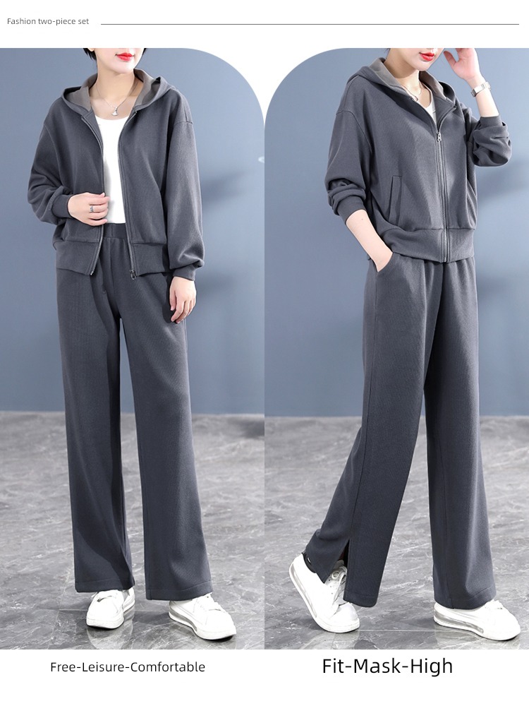 spring and autumn Sweater Wide leg pants ma'am leisure time Sports suit