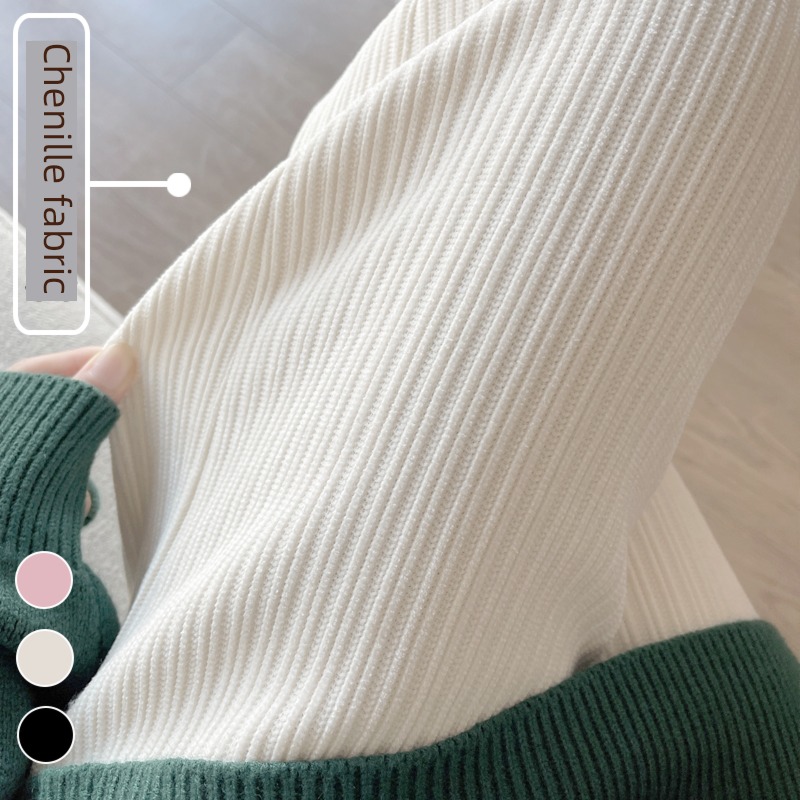 chenille  Autumn and winter High waist Plush white Wide leg pants