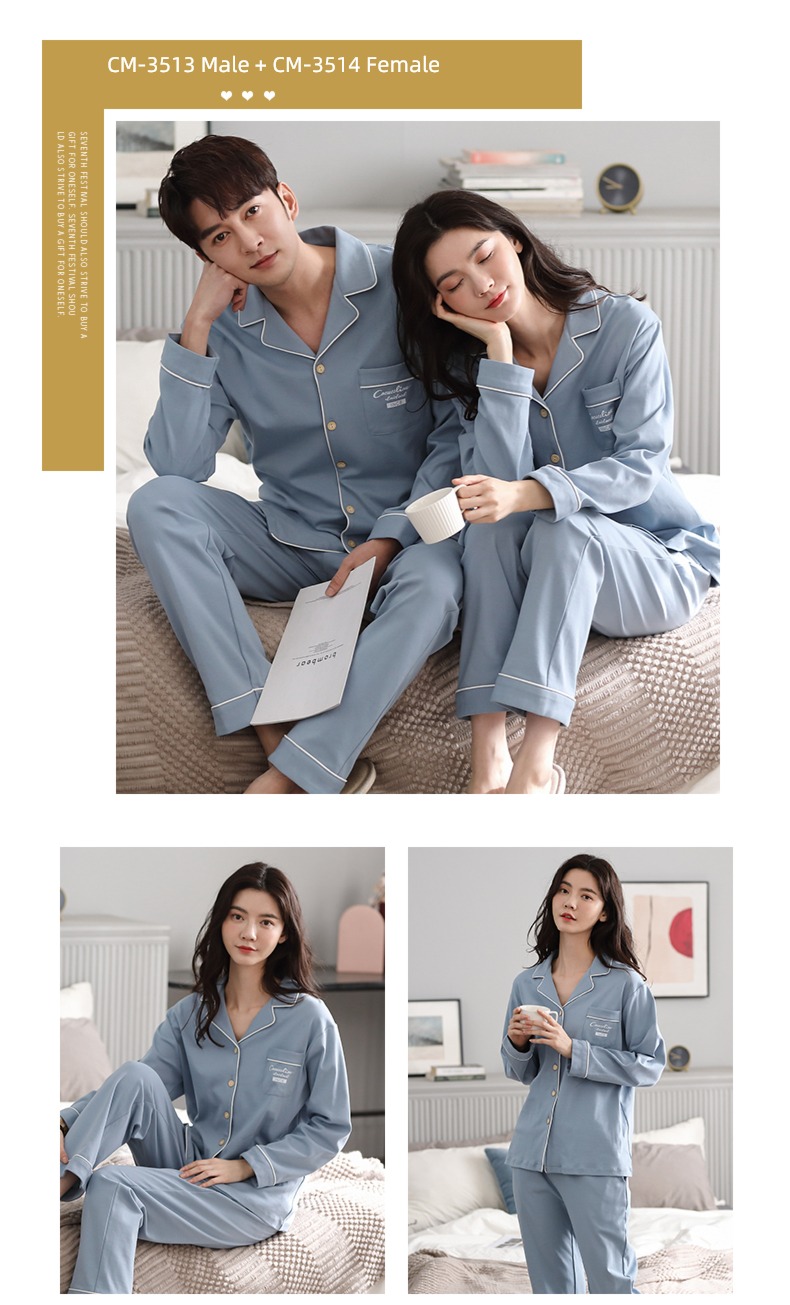 summer female Spring and Autumn Long sleeve man Cotton lovers pajamas