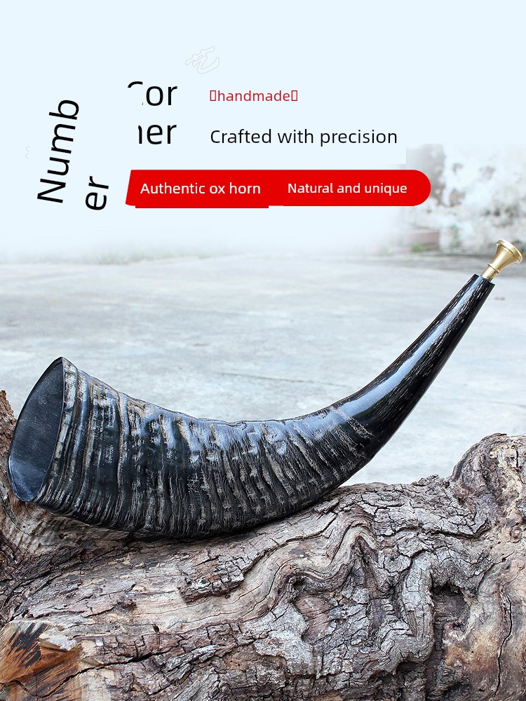 Natural Black Buffalo Horn Instrument, a Long Trumpet Used by Taoist Performers for Music Performance, a Traditional Ethnic Handicraft