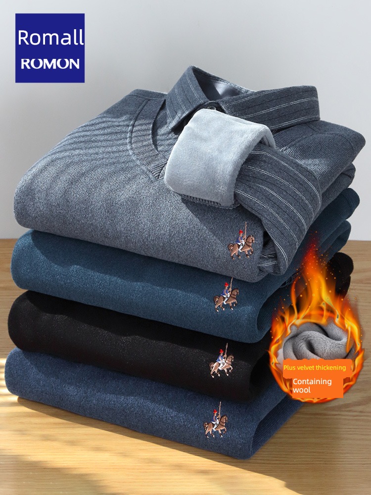 Containing wool Romon Autumn and winter Plush Fake two Sweater