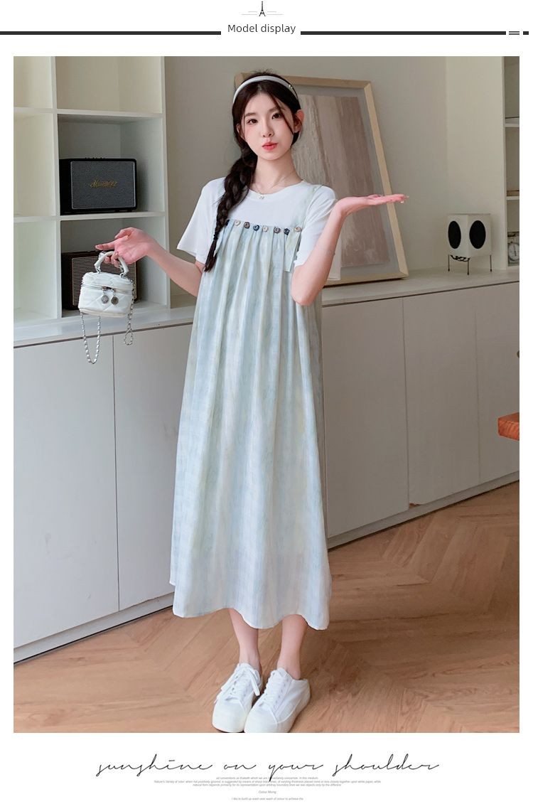 Maternity Dress 2026 New Summer Korean Style Fashion Age-Reducing Two-Piece Spliced Suspender Dress Loose Maternity Wear — 11