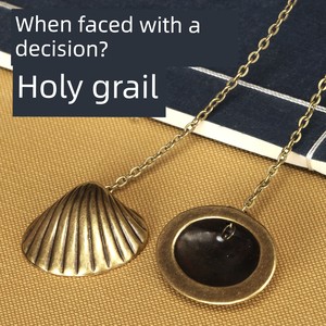 Bronze-Colored Shell with a Sacred Cup, Metal Chain, and Decorative Bronze Coins for Fortune Telling and Divination, Sym