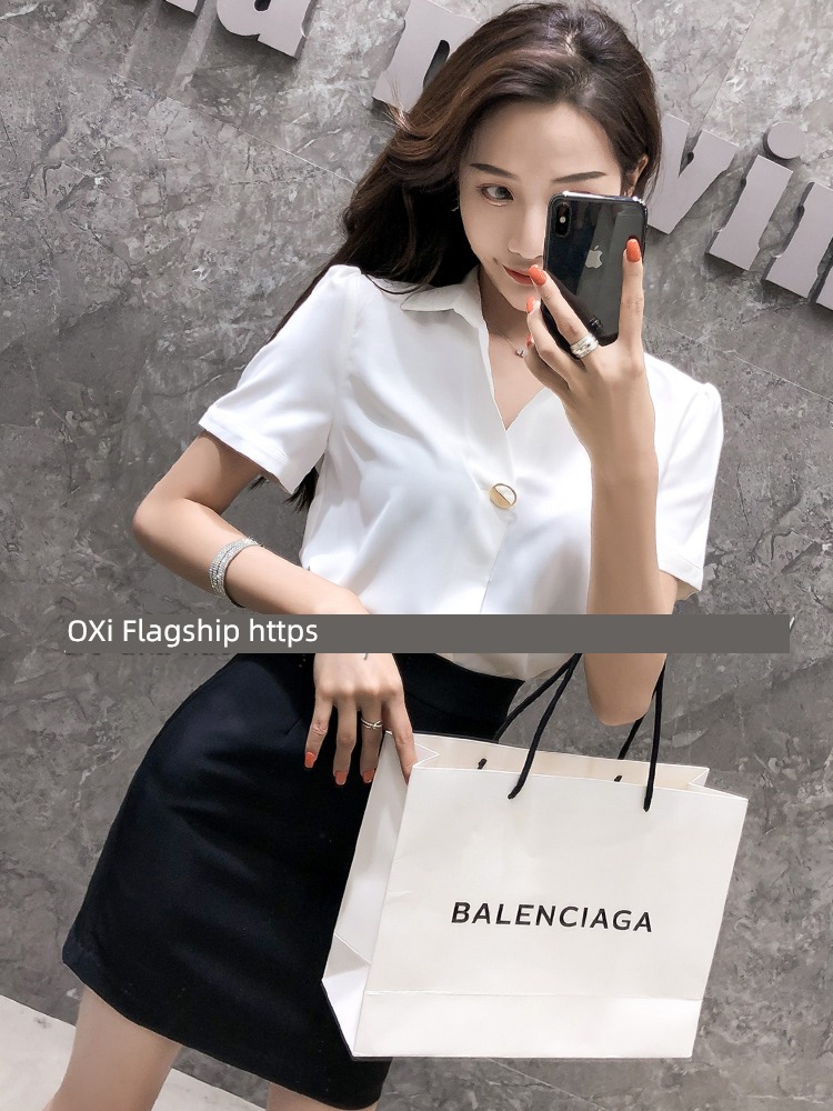 spring and autumn shirt V-neck white Chiffon occupation jacket