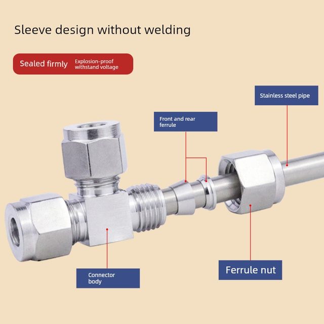 304 stainless steel double-screw tee intermediate pipe quick connector T-type equal diameter variable diameter gas source instrument copper pipe 8