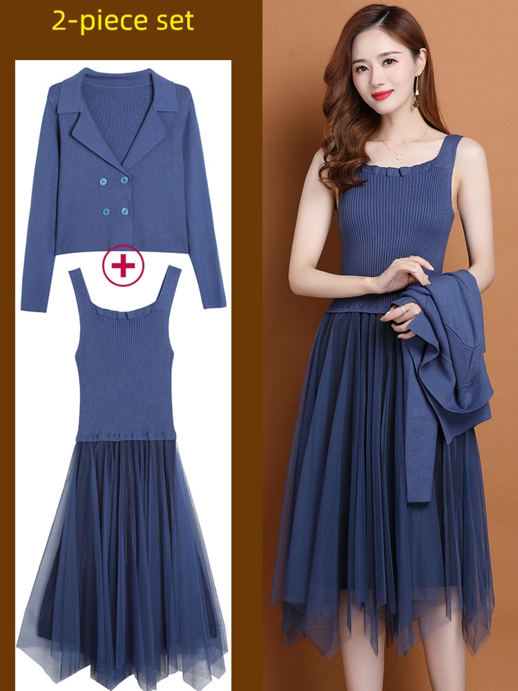 Autumn and winter Dress knitting Lay a foundation Gauze Two piece suit