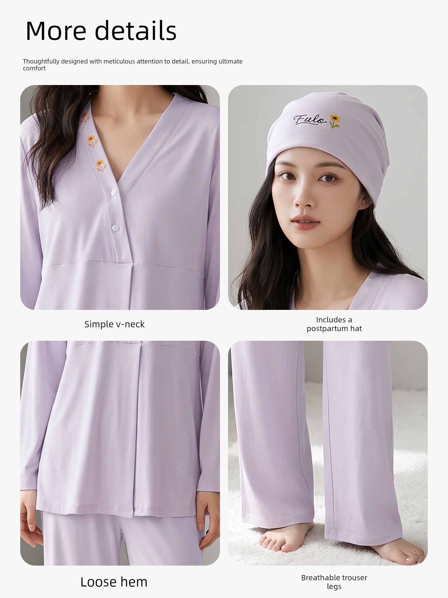 Hat with Chest Pad, Autumn and Winter Maternity Wear, Pure Cotton Nursing Pajamas, Spring and Autumn Postpartum Maternity Wear, Non-Tightening Home Wear — 5