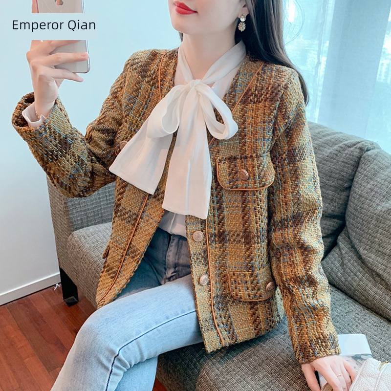 fashion Retro lattice Tweed ma'am short coat