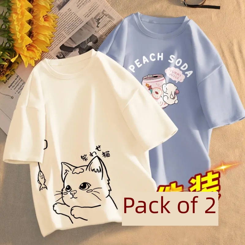 Internet celebrity printing ins Korean version student Half sleeve jacket T-shirt
