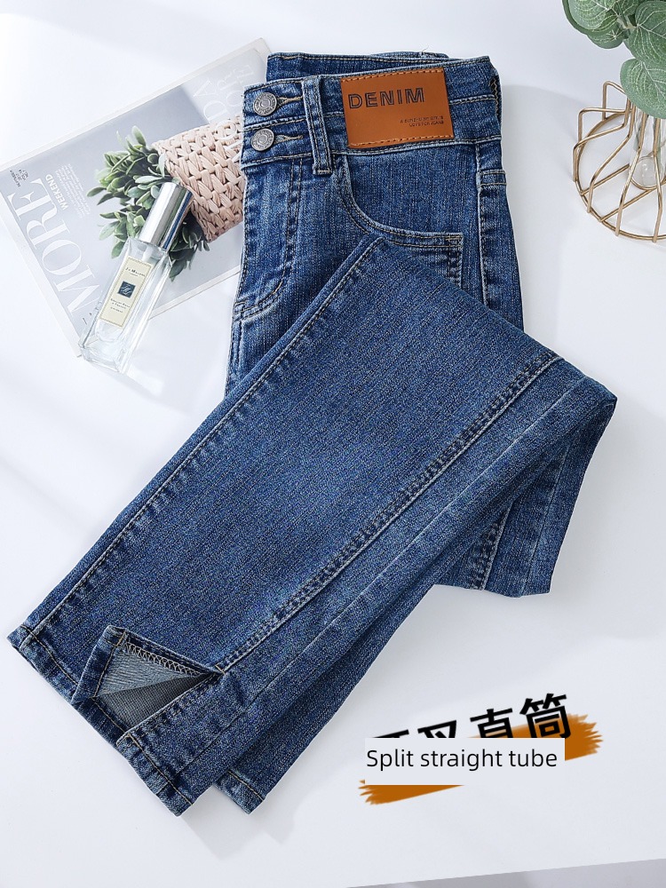 Smoke pipe High waist Self-cultivation Show thin 8 points Narrow version Jeans