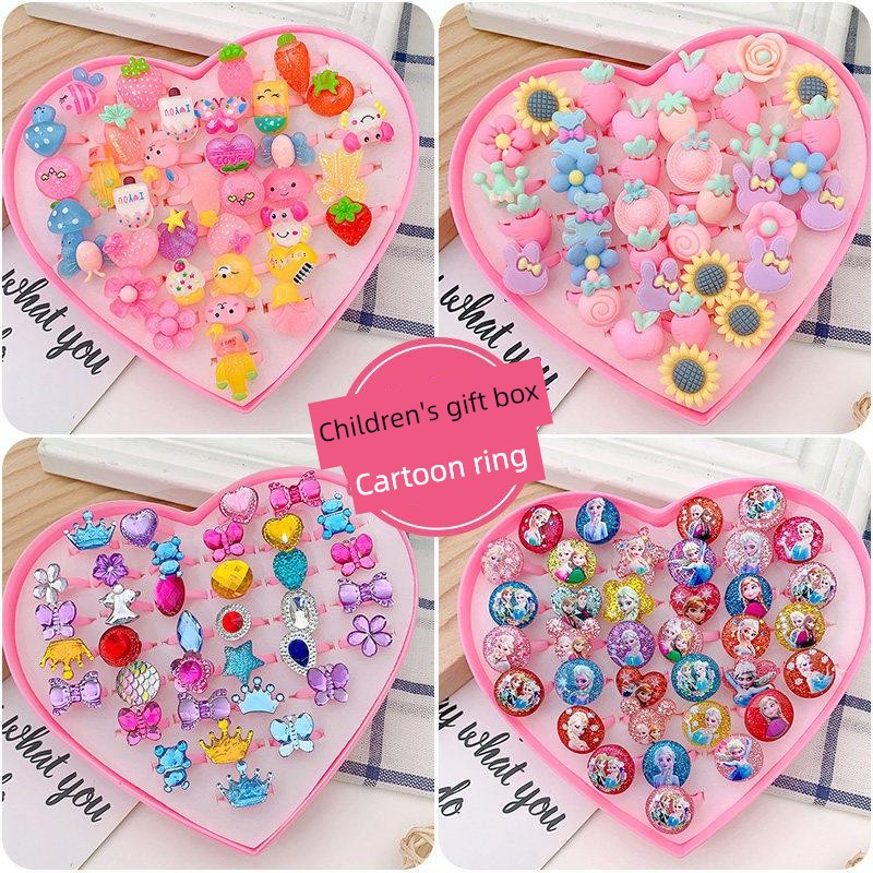 Children's Ring for Girls, Frozen Elsa Princess Imitation Diamond Gemstone Small Ring, Girl's Heart-Shaped Jewelry Gift Box — 2