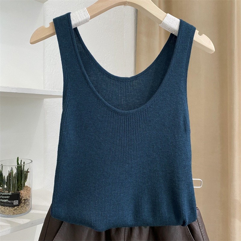 Wool knitting Solid color soft Port style camisole vest