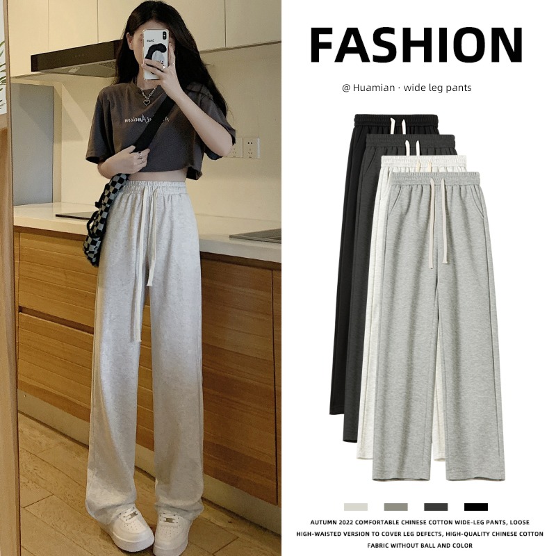 female Autumn and winter High waist leisure time Plush grey Sports pants