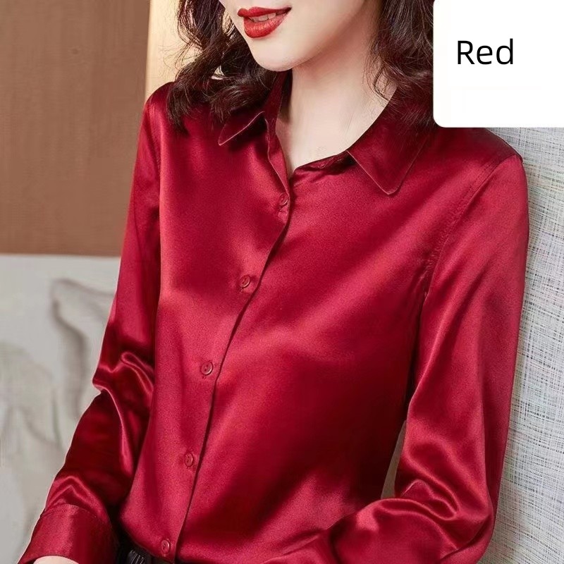 female summer Long sleeve Light luxury jacket Silk satin shirt